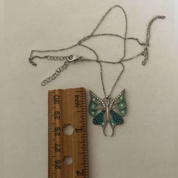 925 Silver butterfly necklace blue turquoise stones - Picture 2 of 3